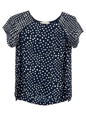 LOFT Ann Taylor Womens XS Petite Navy & White Dot  Pattern Tribal T-Shirt Blouse